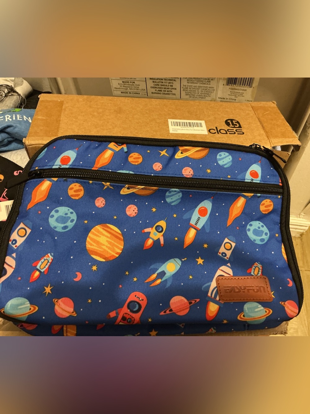 Blue Kids Space Rocket Lunch Tote with Orange Accents - Picture 1 of 5